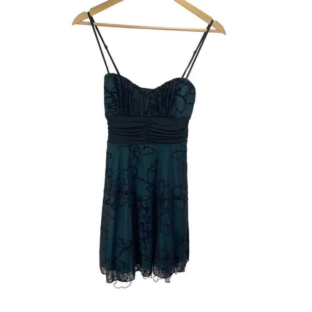Speechless Womens Cocktail Dress Party Tie Back Sparkly Floral Black Teal Small